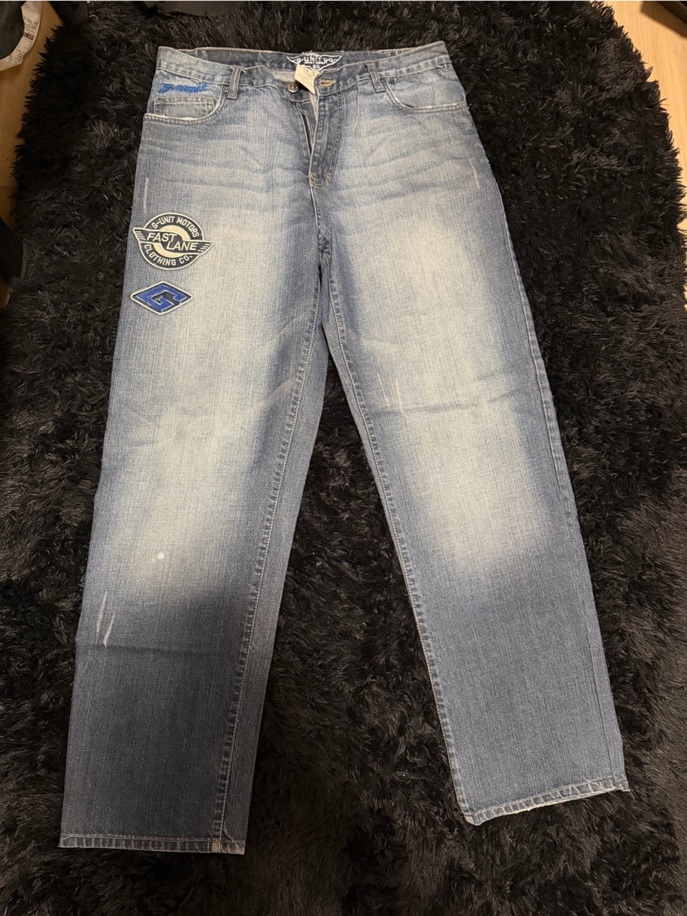 G-Unit Blue Denim Jeans with Patches and Embroidery